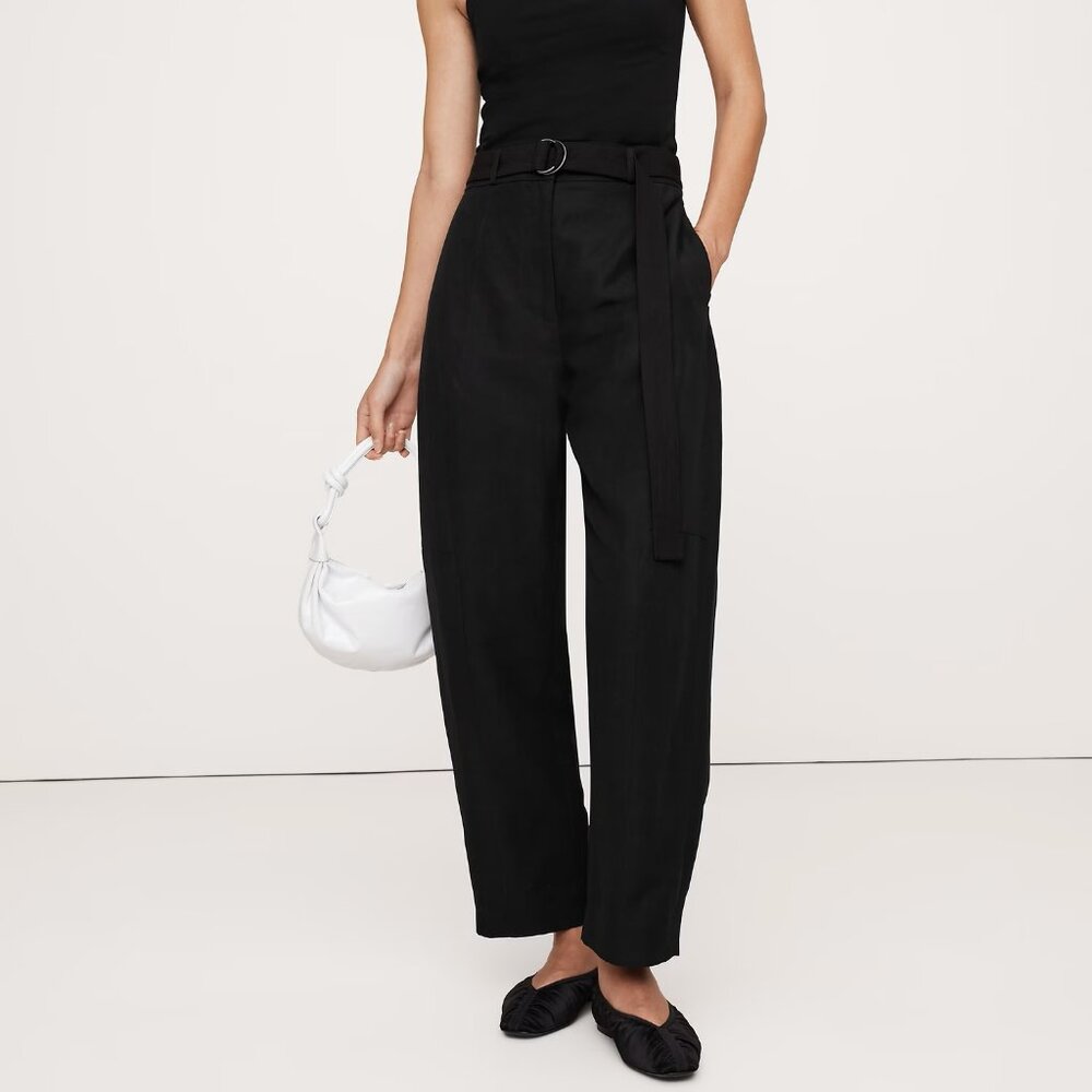 NWT Banana Republic Black Linen-Tencel Barrel Leg Belted Ankle Trouser Pant 12R